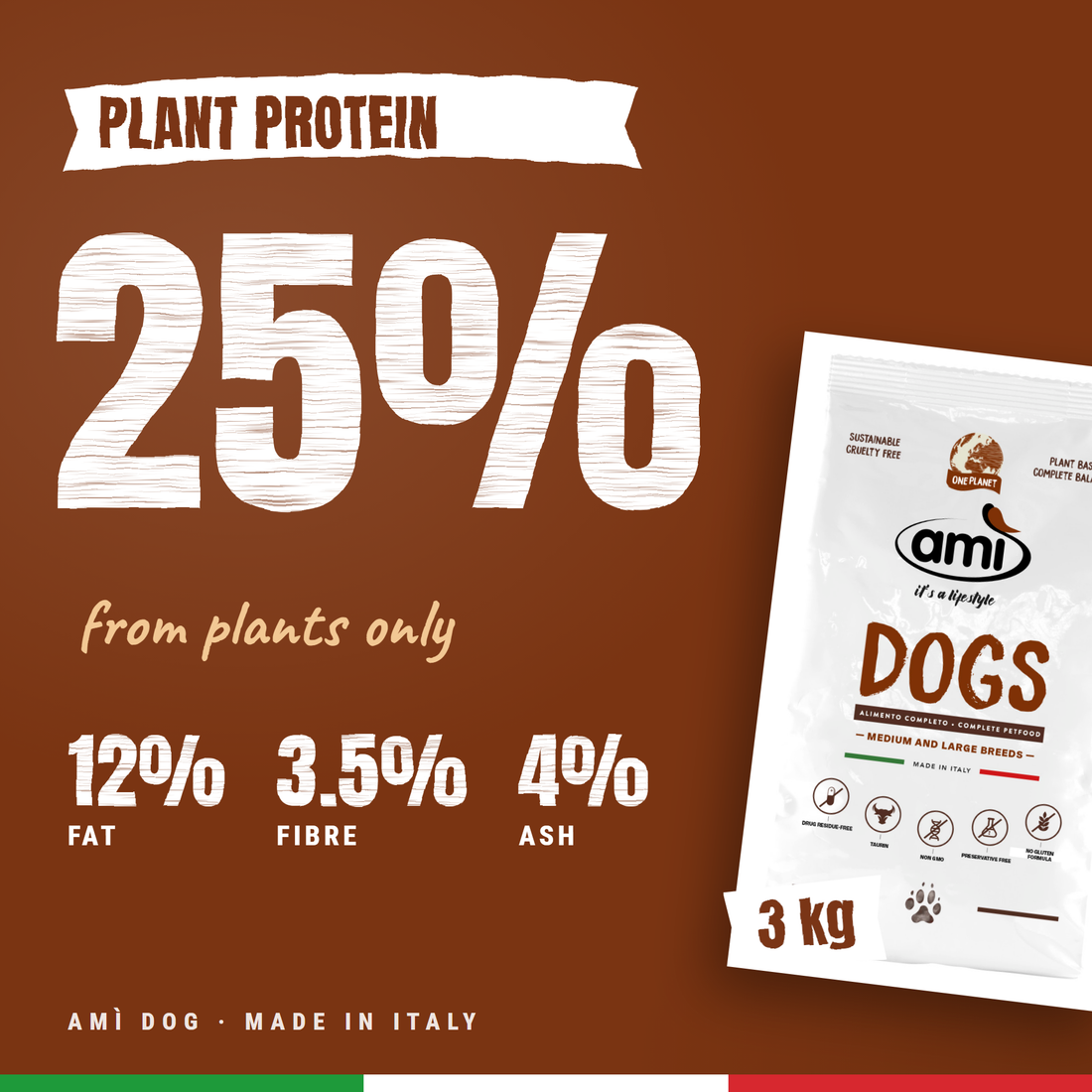 Ami Dog Vegetarian (Vegan) Food 3kg- Medium & Large Breeds